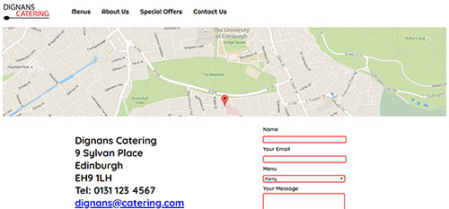 Dignans Catering contact page
